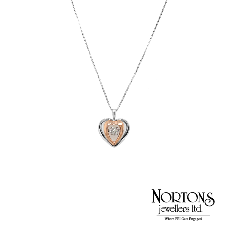 10 Karat White and Rose Gold Pulse Diamond Heart Necklace