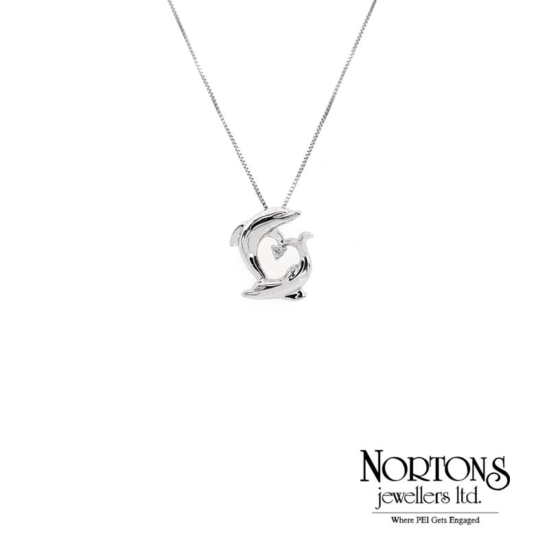 10 Karat White Gold Dolphin Diamond Necklace