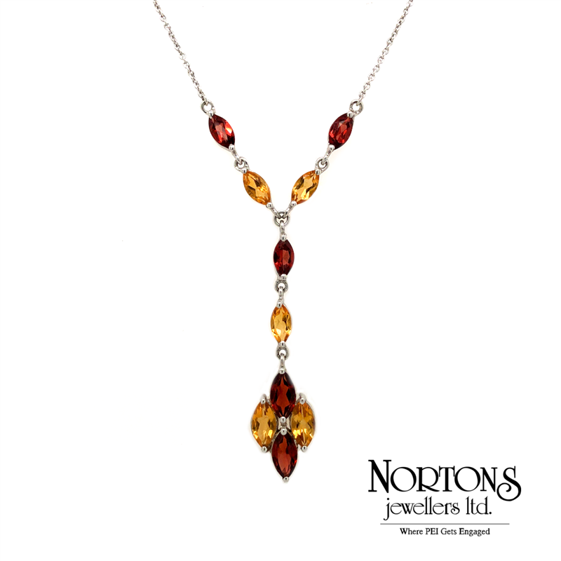 14 Karat White Gold Citrine And Garnet Necklace– Nortons Jewellers